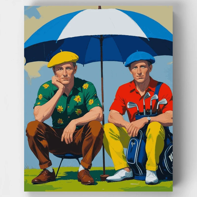 Golfers Under Umbrella - Paint by Numbers Kit