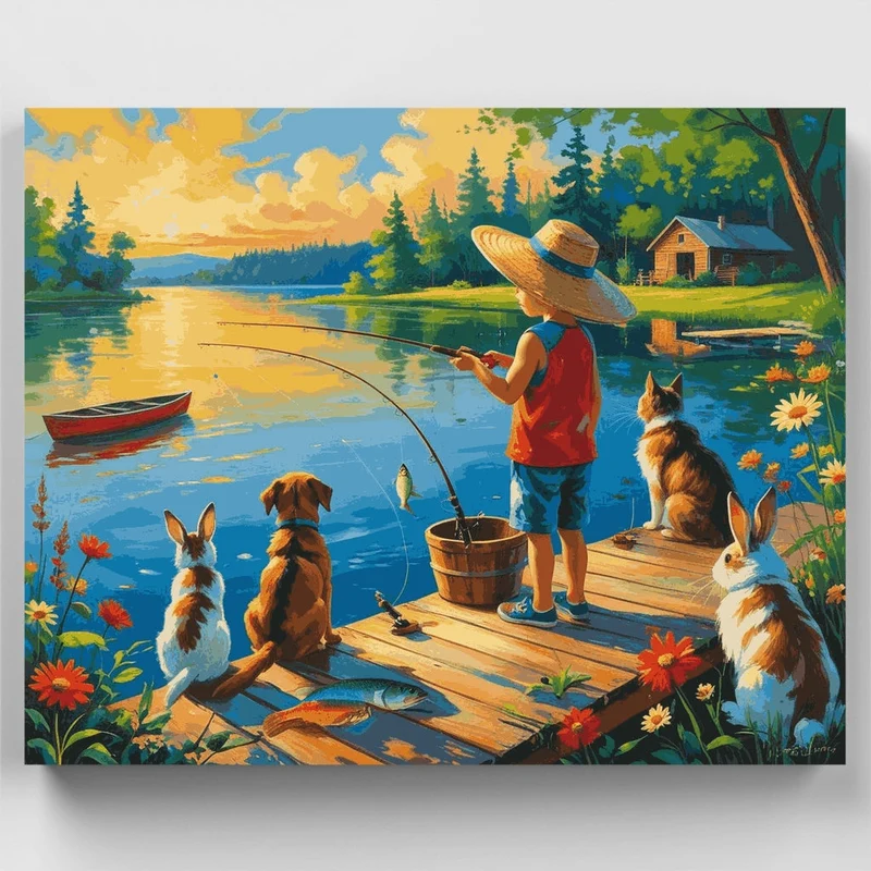 Fishing with Animal Friends - Paint by Numbers Kit