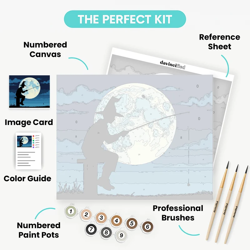 Moonlight Fishing Wizard - Paint by Numbers Kit