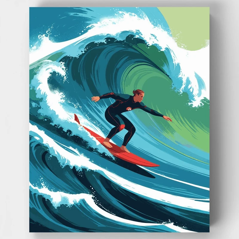 Surfer Riding Wave - Paint by Numbers Kit