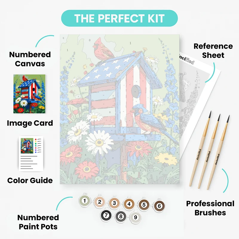 Patriotic Birdhouse with Cardinals - Paint by Numbers Kit