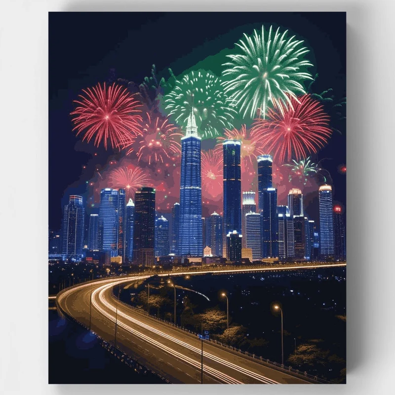City Skyline with Fireworks - Paint by Numbers Kit