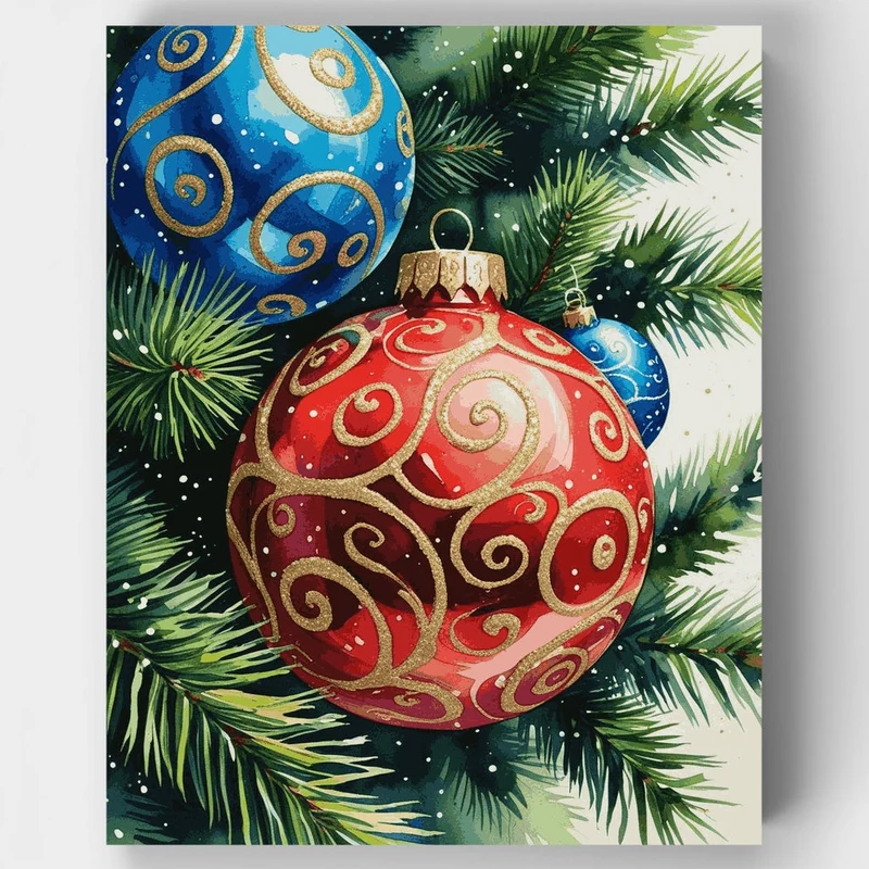 Holiday Baubles and Pine - Paint by Numbers Kit