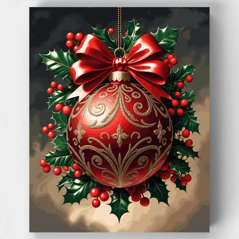 Festive Red Ornament with Holly - Paint by Numbers Kit