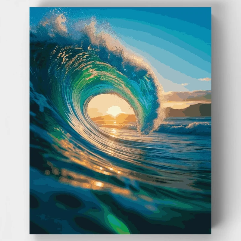 Perfect Wave Barrel at Golden Hour - Paint by Numbers Kit