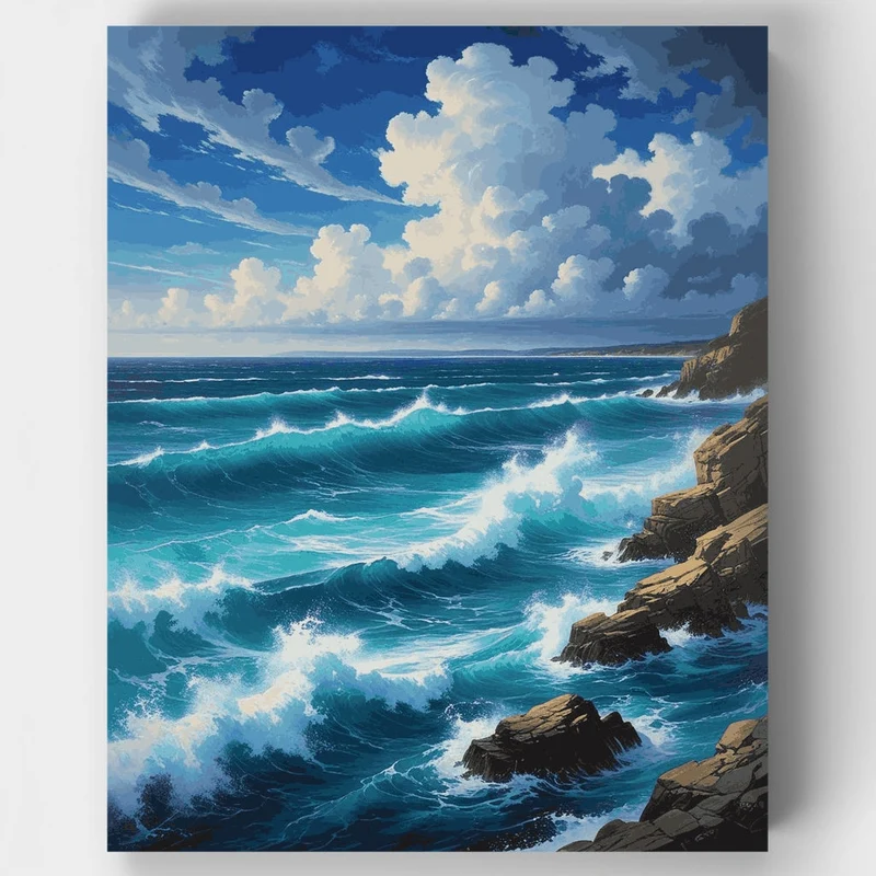 Crashing Waves on Rocky Shore - Paint by Numbers Kit