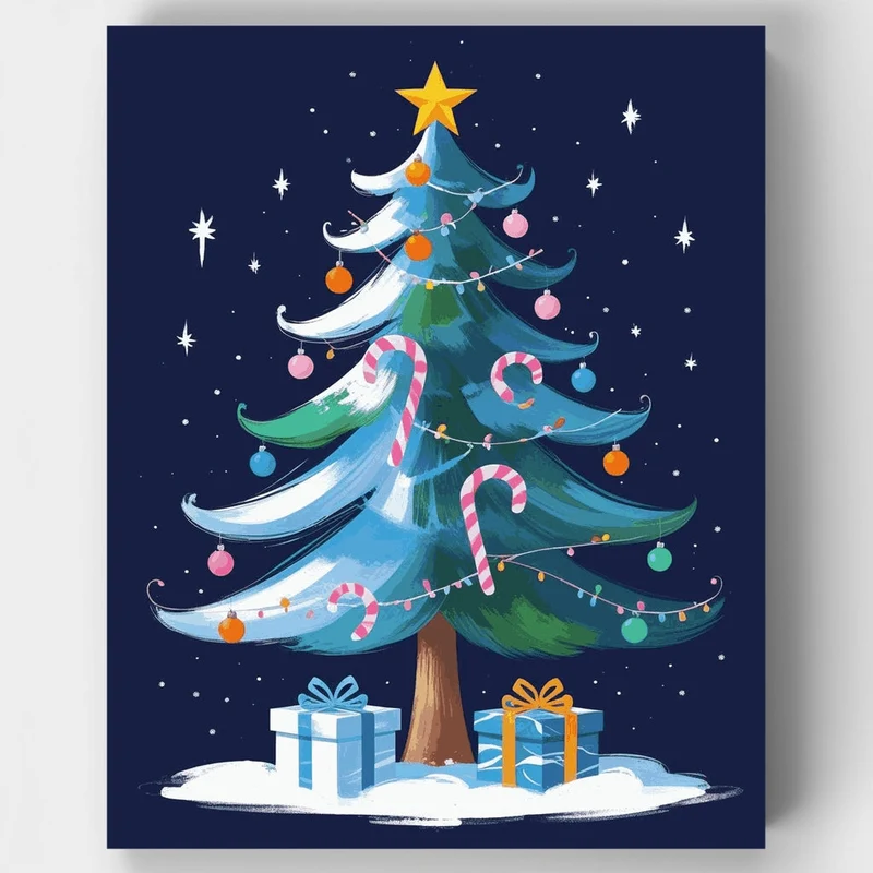 Decorated Christmas Tree with Candy Canes - Paint by Numbers Kit