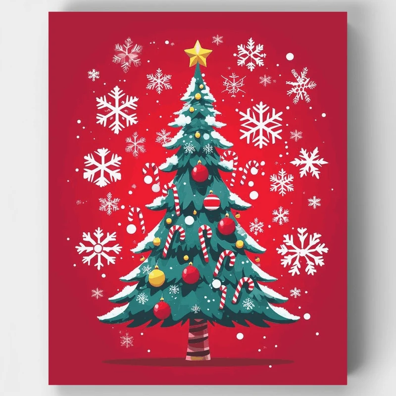Decorated Christmas Tree with Snowflakes - Paint by Numbers Kit