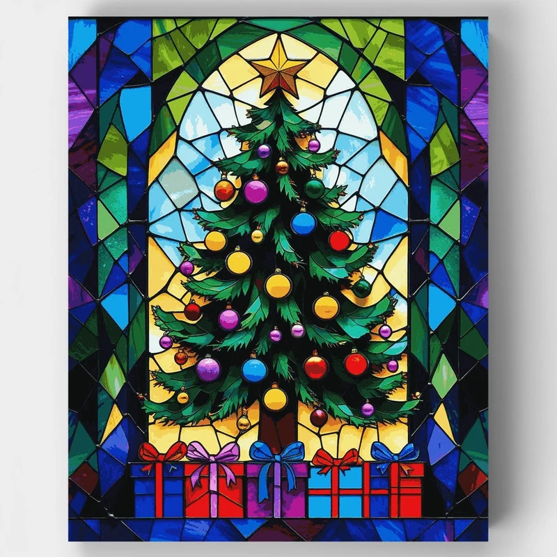 Stained Glass Christmas Tree - Paint by Numbers Kit