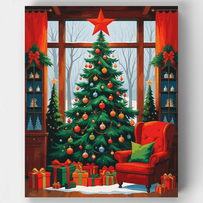 Christmas Tree and Presents - Paint by Numbers Kit