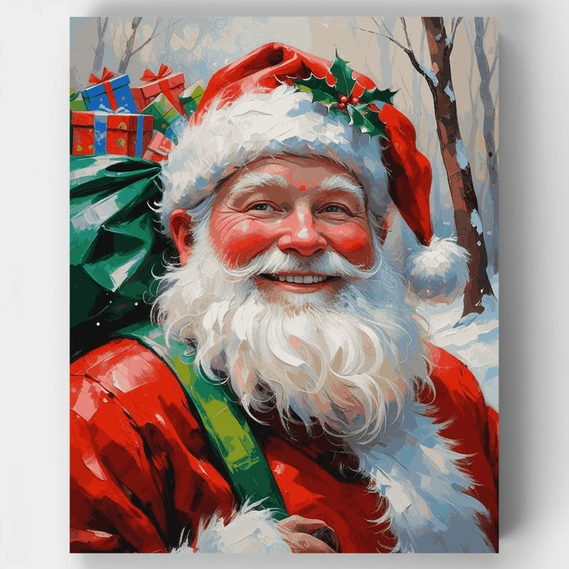 Cheerful Santa with Holly - Paint by Numbers Kit
