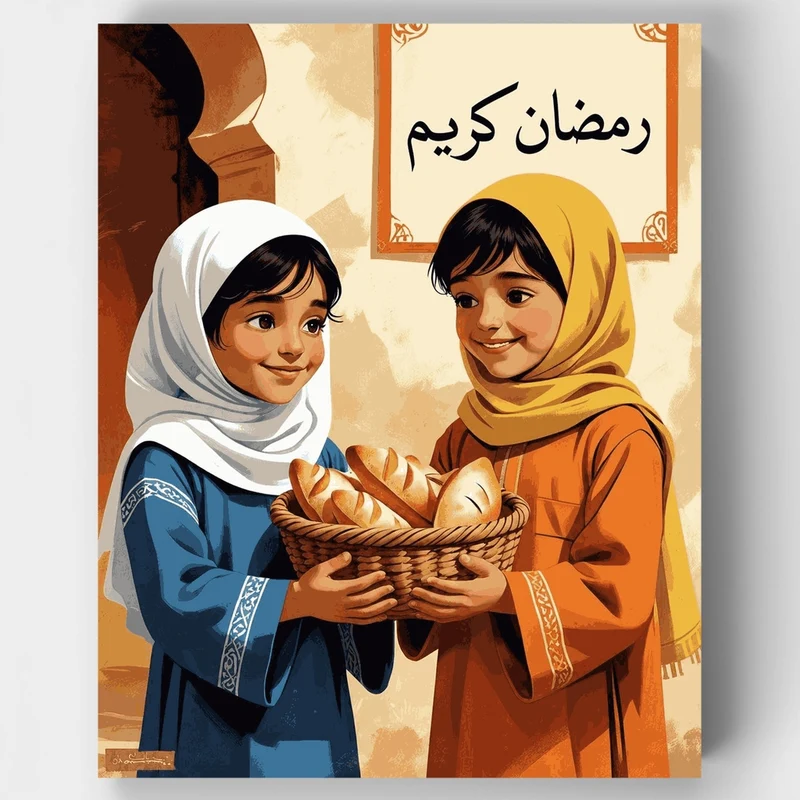 Two Girls Sharing Bread - Paint by Numbers Kit