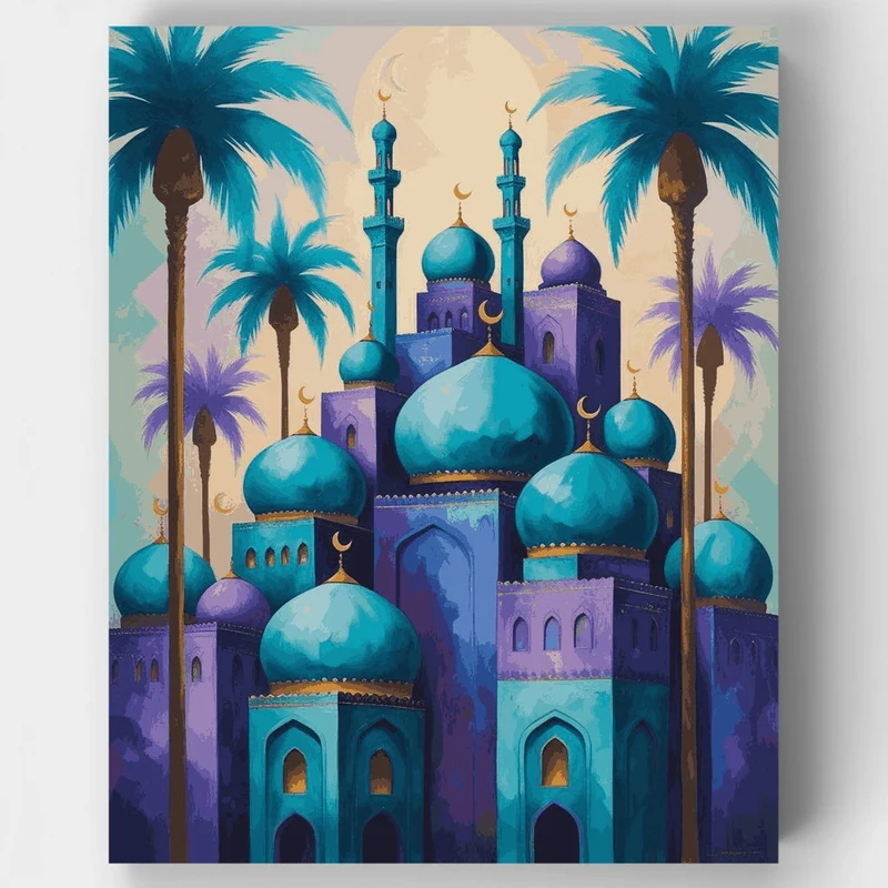 Arabian Palace with Minarets and Palm Trees - Paint by Numbers Kit