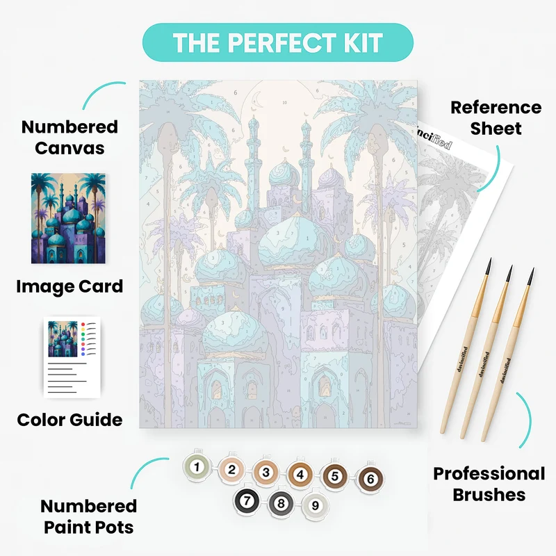 Arabian Palace with Minarets and Palm Trees - Paint by Numbers Kit