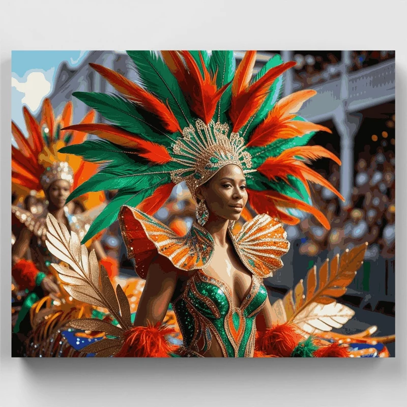 Carnival Dancer in Vibrant Feathered Costume - Paint by Numbers Kit