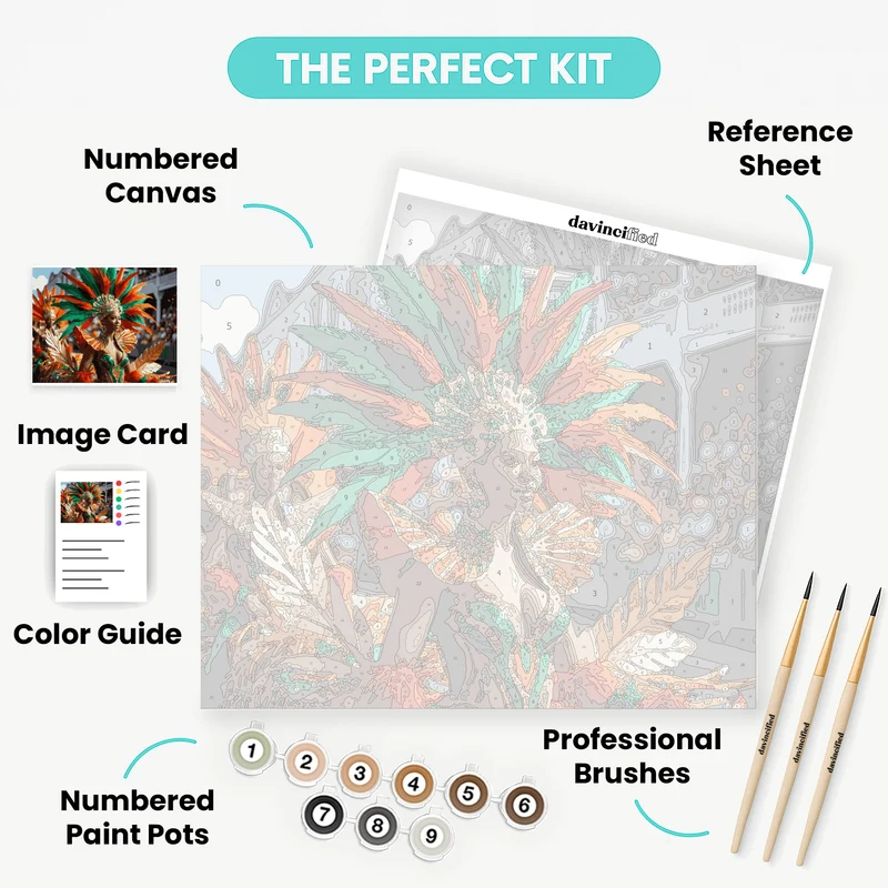 Carnival Dancer in Vibrant Feathered Costume - Paint by Numbers Kit