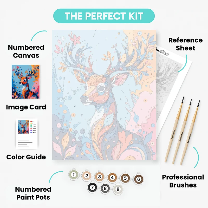 Vibrant Deer with Floral Antlers - Paint by Numbers Kit