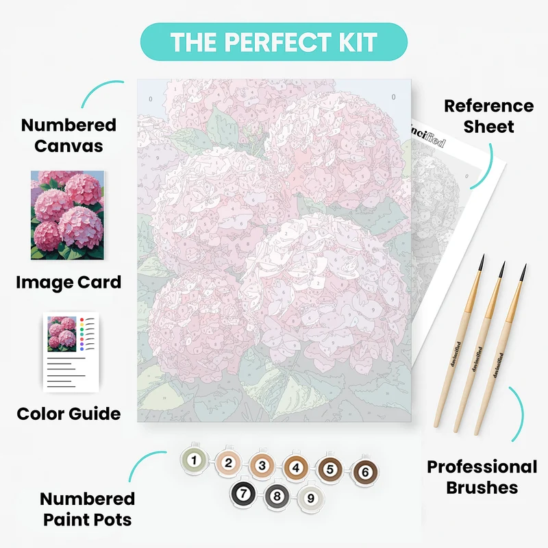 Pink Hydrangea Blossoms - Paint by Numbers Kit
