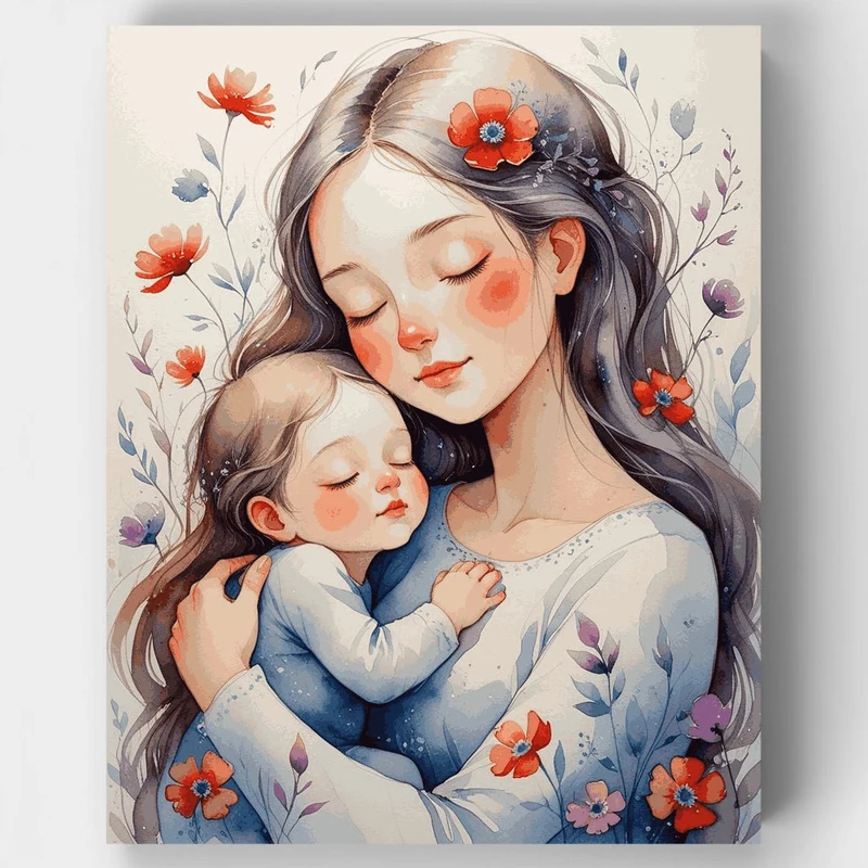 Mother and Child Floral Embrace - Paint by Numbers Kit