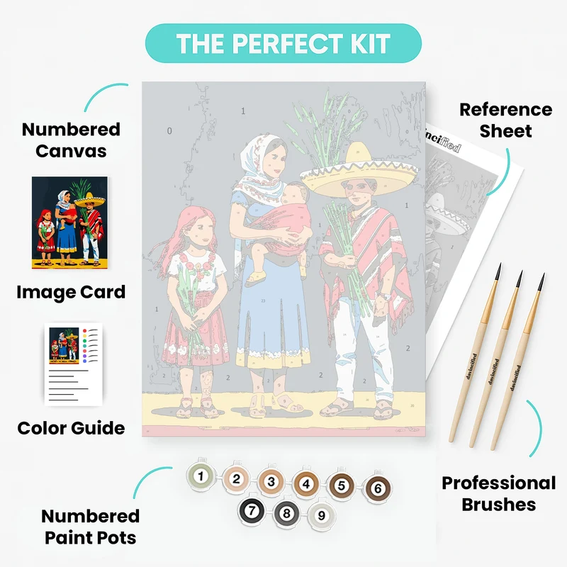 Mexican Family with Traditional Clothing - Paint by Numbers Kit