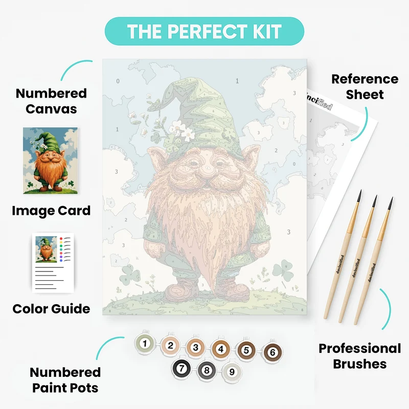 Cheerful Irish Gnome with Shamrocks - Paint by Numbers Kit