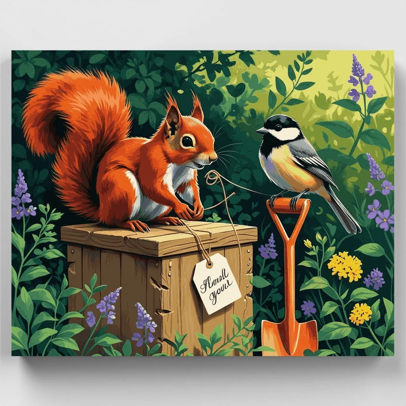 Garden Friends Squirrel and Bird - Paint by Numbers Kit