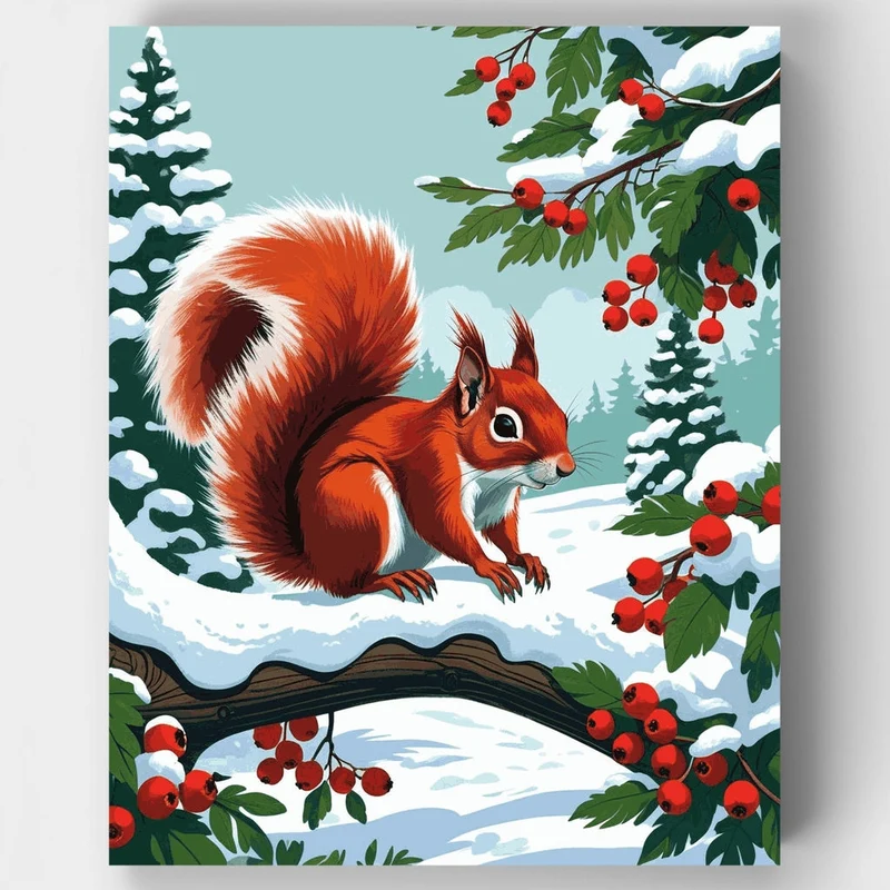 Red Squirrel in Winter Wonderland - Paint by Numbers Kit