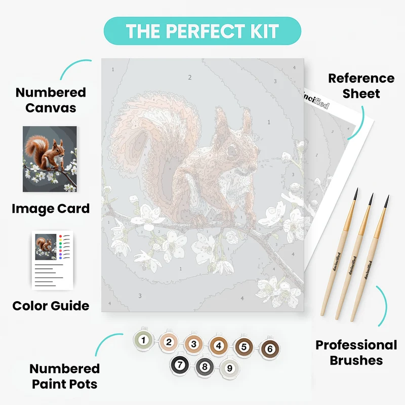 Red Squirrel on Cherry Blossom Branch - Paint by Numbers Kit