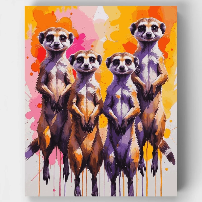 Vibrant Meerkat Quartet Watercolor - Paint by Numbers Kit
