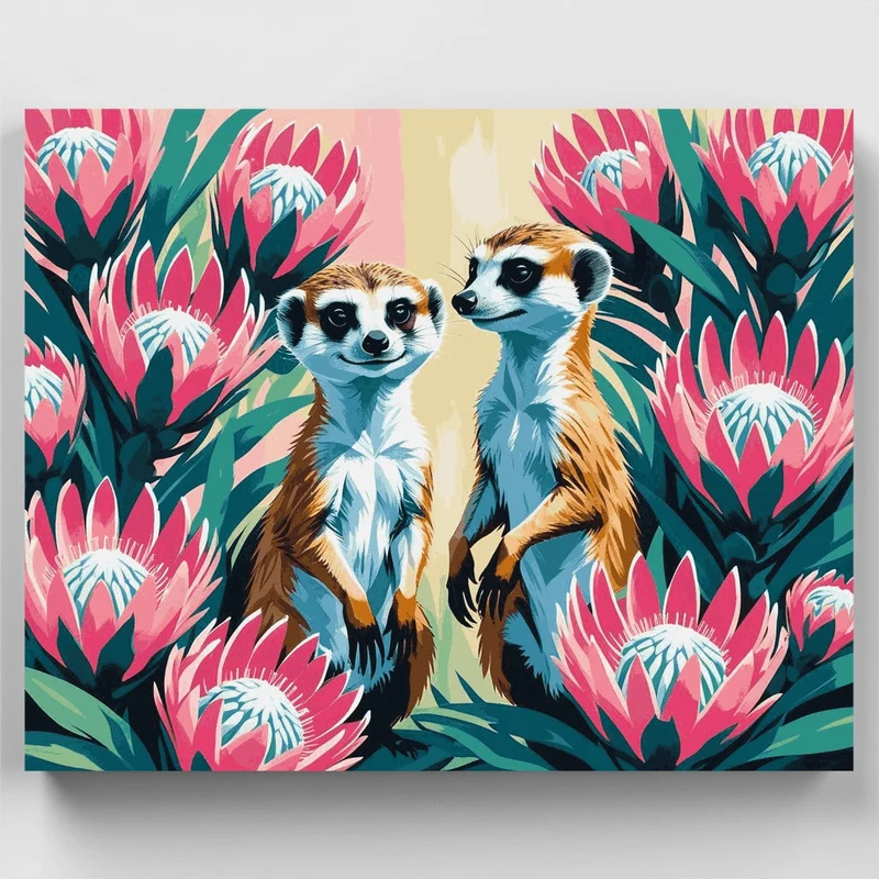 Meerkats in Protea Flowers - Paint by Numbers Kit