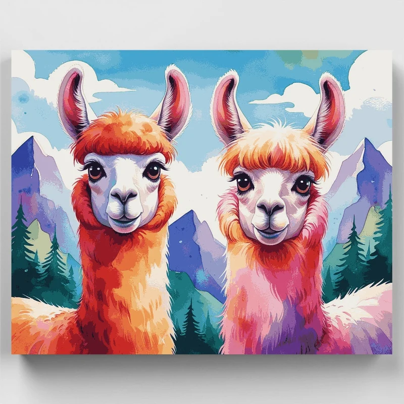 Colorful Llamas in Mountain Landscape - Paint by Numbers Kit