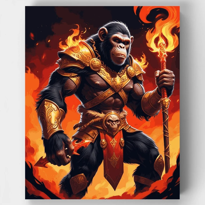 Warrior Chimp in Golden Armor - Paint by Numbers Kit