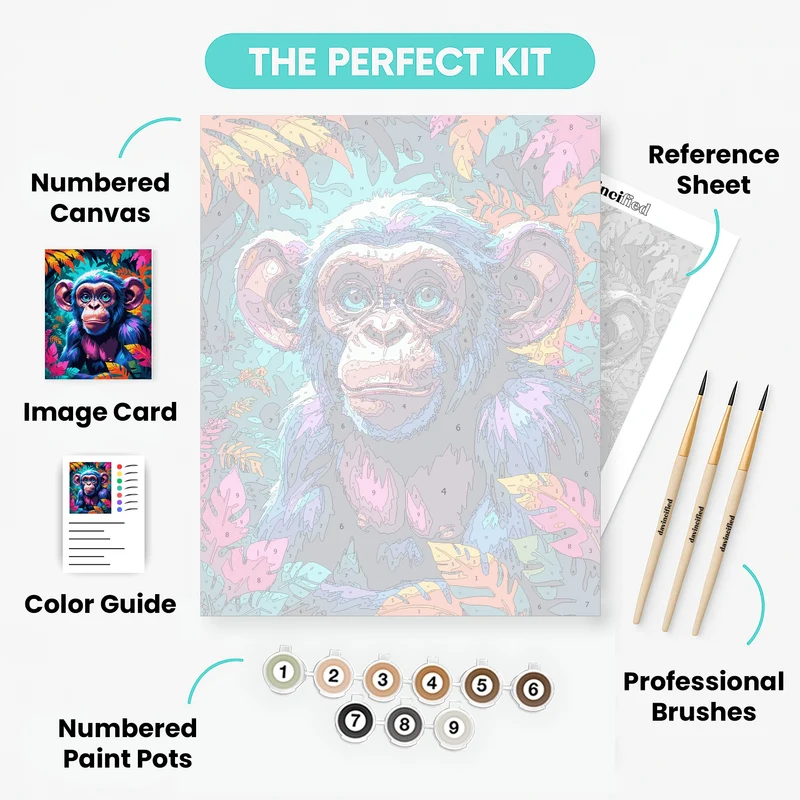 Vibrant Baby Chimpanzee in Tropical Jungle - Paint by Numbers Kit