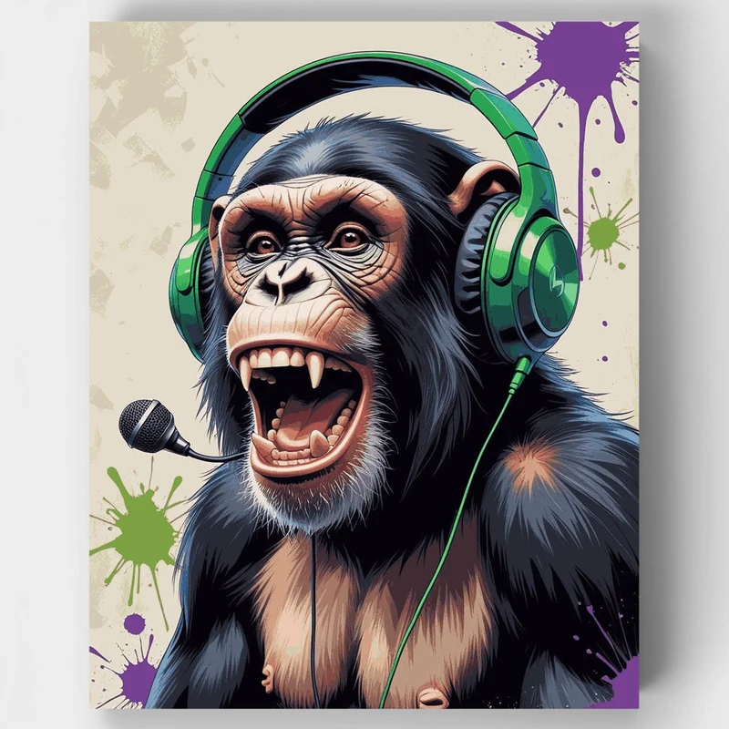 Chimpanzee DJ with Headphones - Paint by Numbers Kit