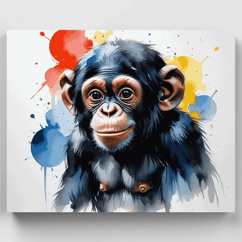 Playful Baby Chimpanzee with Watercolor Splash - Paint by Numbers Kit