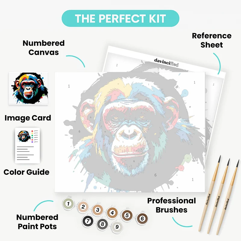 Vibrant Chimpanzee with Bold Brushstroke Art - Paint by Numbers Kit