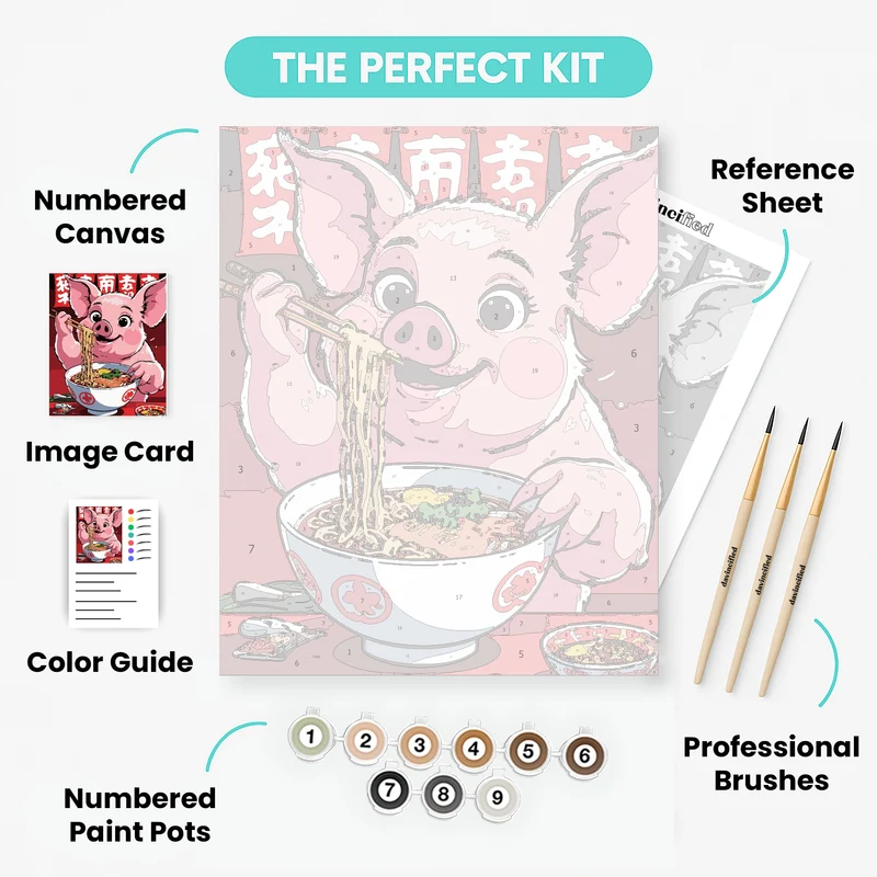 Cheerful Pig Enjoying Ramen - Paint by Numbers Kit