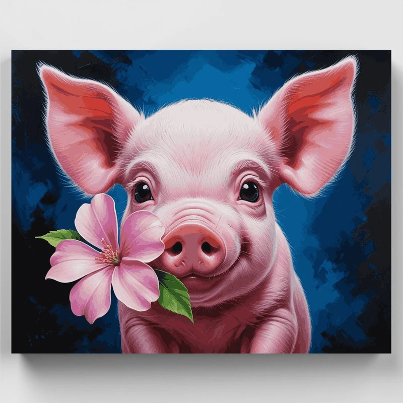 Adorable Pig with Pink Flower - Paint by Numbers Kit