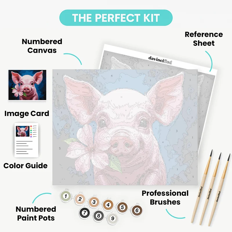 Adorable Pig with Pink Flower - Paint by Numbers Kit