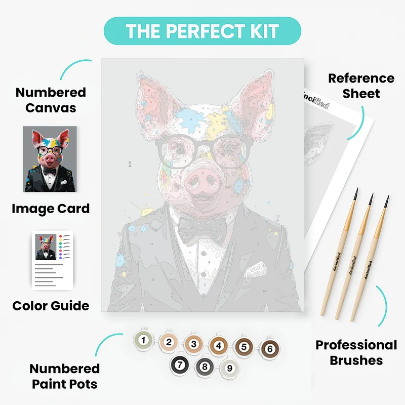 Sophisticated Pig in Tuxedo with Paint Splatter - Paint by Numbers Kit