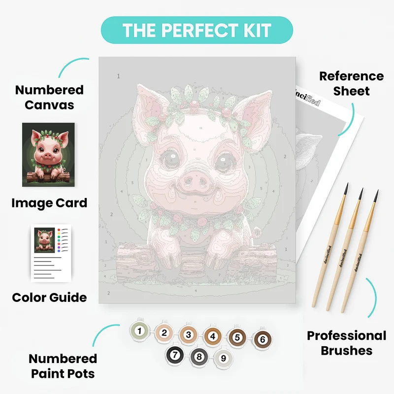 Adorable Christmas Piglet with Holly Wreath - Paint by Numbers Kit