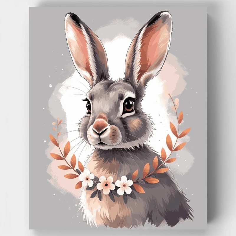 Whimsical Hare with Floral Wreath - Paint by Numbers Kit