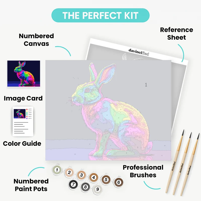Neon Rainbow Hare - Paint by Numbers Kit