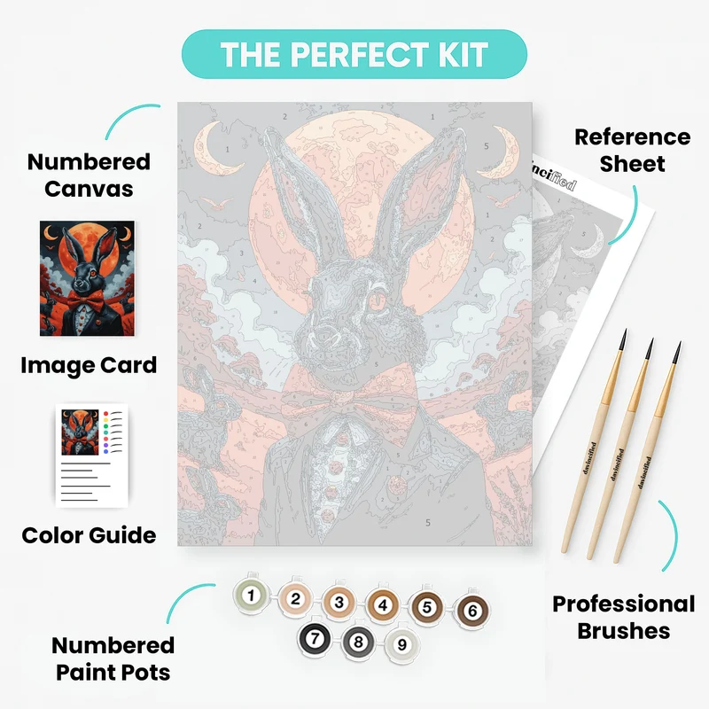 Dapper Hare Under Orange Moon - Paint by Numbers Kit