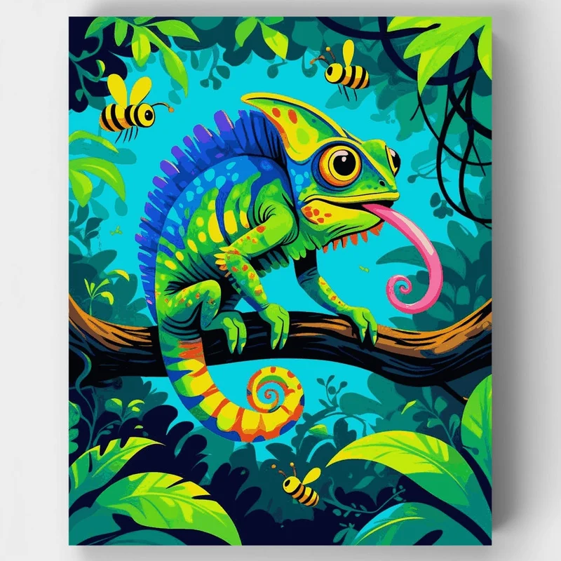 Vibrant Chameleon in the Jungle - Paint by Numbers Kit