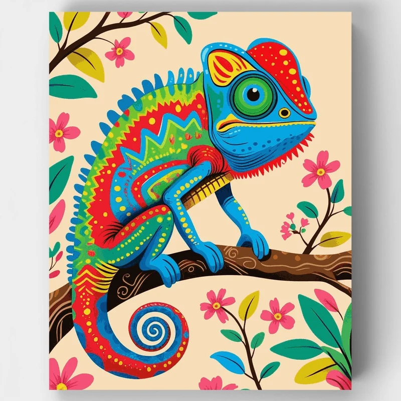 Colorful Folk Art Chameleon - Paint by Numbers Kit