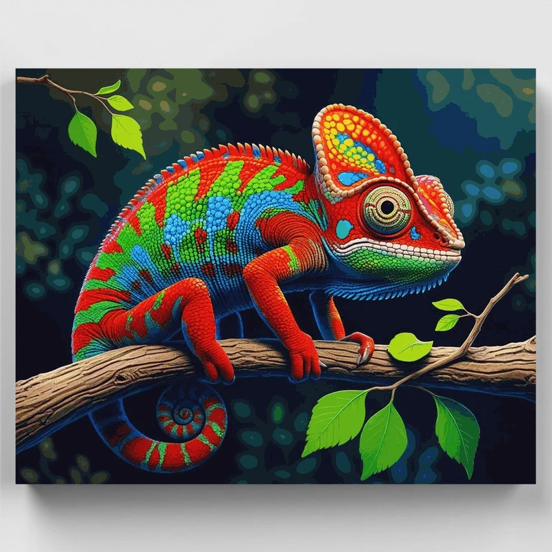 Vibrant Chameleon on Branch - Paint by Numbers Kit