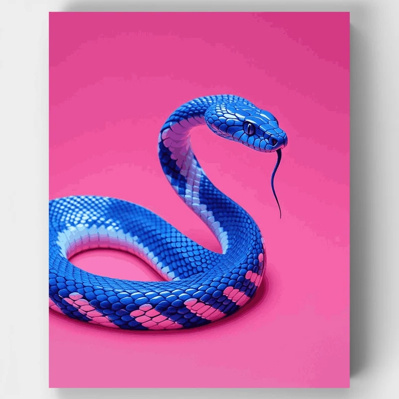 Vibrant Blue Snake on Pink - Paint by Numbers Kit