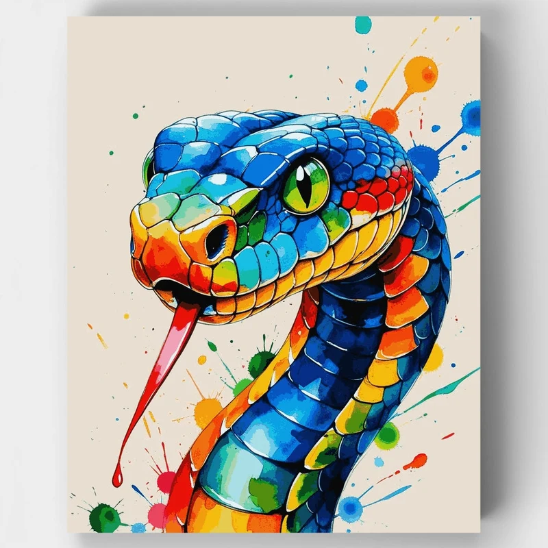 Colorful Blue Snake with Rainbow Splashes - Paint by Numbers Kit