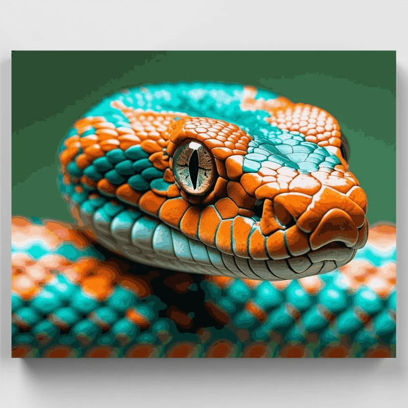Vibrant Turquoise and Orange Snake - Paint by Numbers Kit